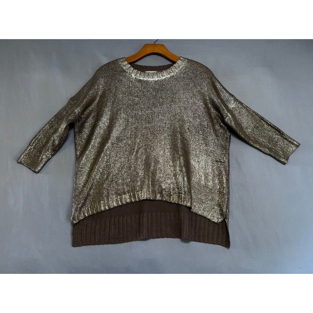Club Monaco Metallic Bronze Gold Knit Oversized High Low Sweater XS